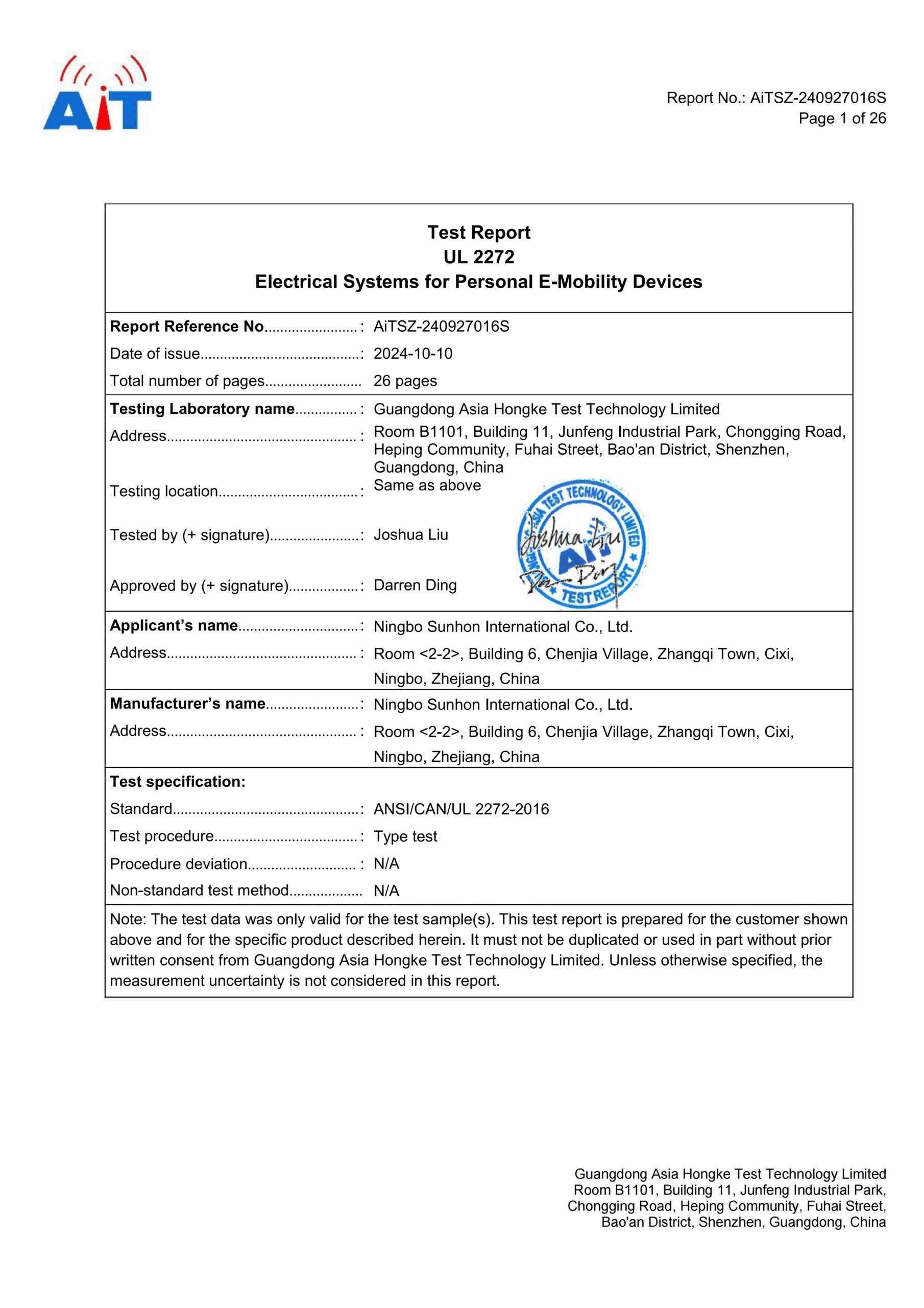 UL2272 Certification